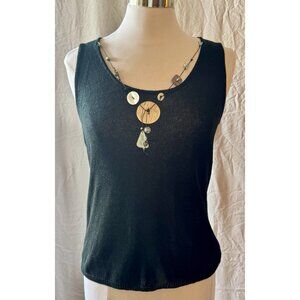CURIO vintage sweater tank Mother Of Pearl beaded trim embroidered M sleeveless